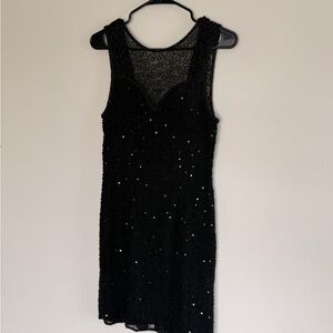 Chic Black Beaded Mini Dress